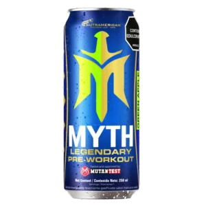 Lata de Myth Legendary Pre-Workout de Nutramerican, bebida energizante de 250 ml.