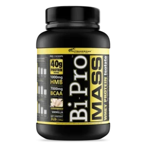 Envase de BiPro Mass 3LB de Nutramerican, suplemento para el aumento de masa muscular.