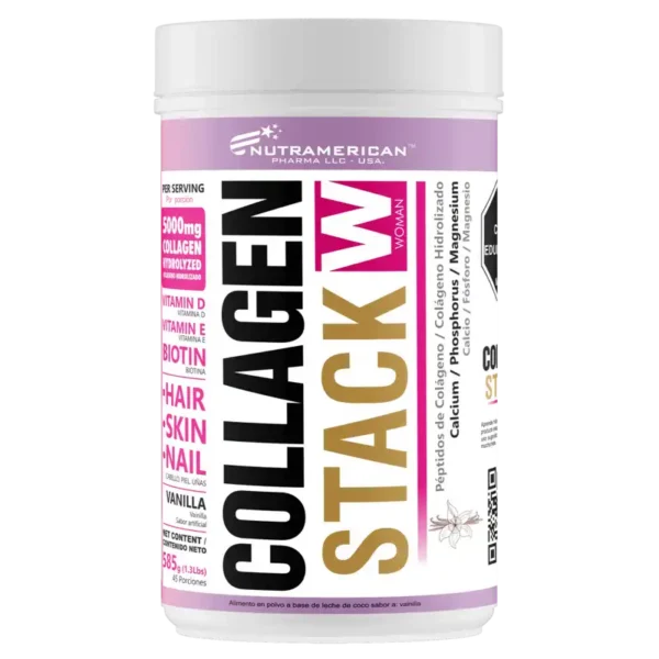 Bote de suplemento Collagen Stack W - Colágeno hidrolizado para mujer de Nutramerican