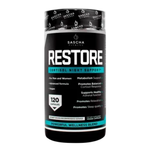 Restore Cortisol Night Support de Sascha Fitness (120 cápsulas)