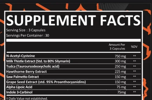 Tabla de ingredientes y valores de Liver XT