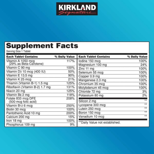 Daily Multi Multivitamínico Kirkland Original tabla