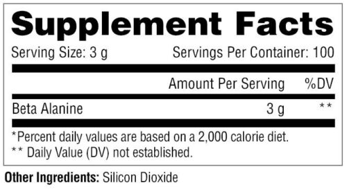 Beta Alanine 300g Metabolit Nutrition, suplemento de aminoácidos para mejorar el rendimiento físico tabla