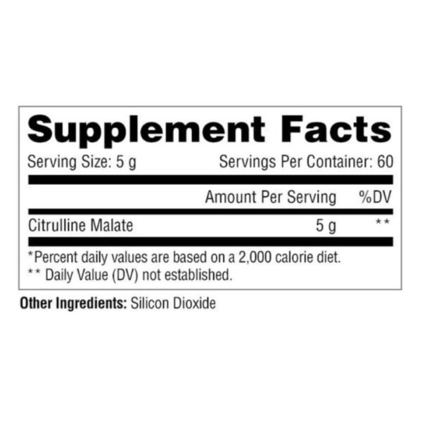 Citrulline Malate 300g Metabolic Nutrition, suplemento para mejorar la circulación y el rendimiento. TABLA