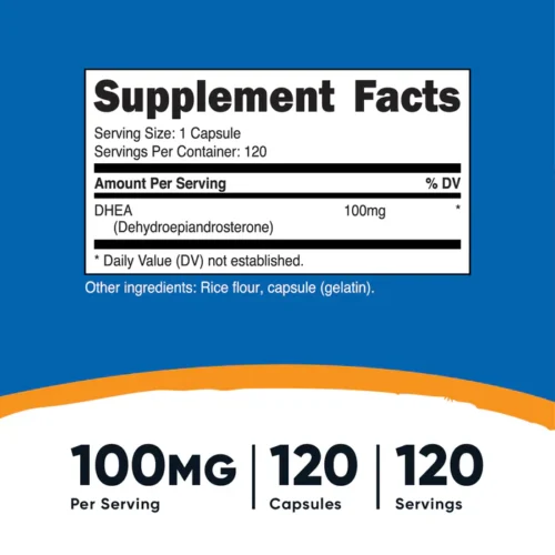 Información nutricional de DHEA Nutricost 100 mg - 120 Cápsulas