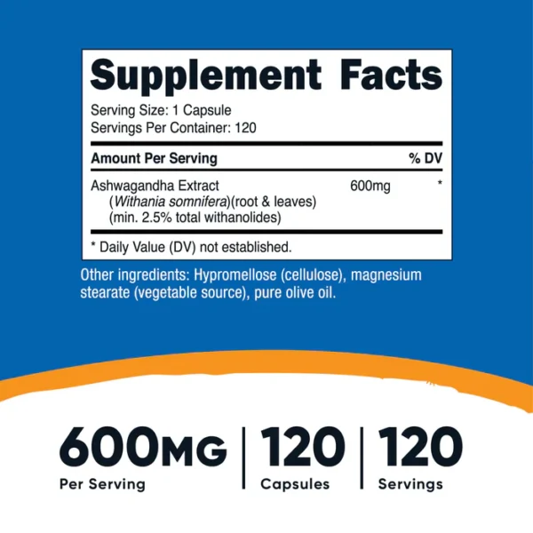 Ashwagandha Root Extract 600mg 120 Cápsulas I Nutricost - Imagen 2