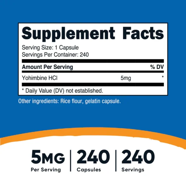 Yohimbina 5mg - 240 Cápsulas | Nutricost - Imagen 2