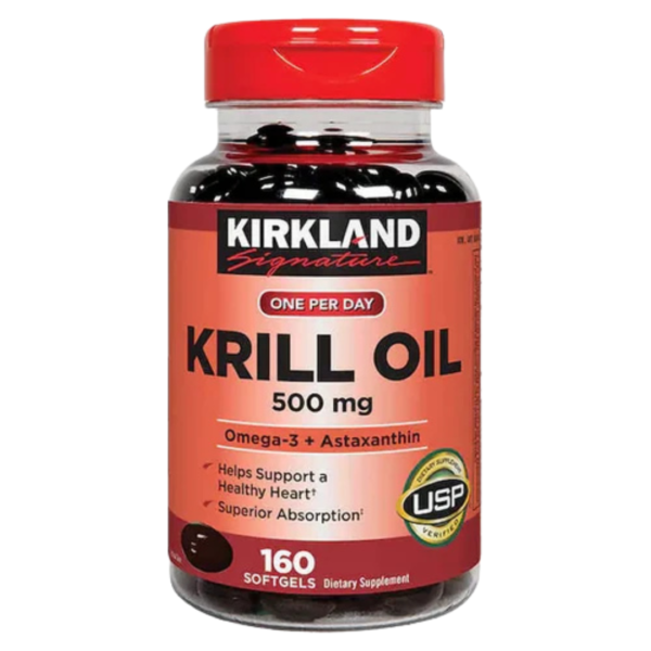 Krill Oil 500 mg – Omega 3 + Astaxantina 160 Softgels I Kirkland Signature