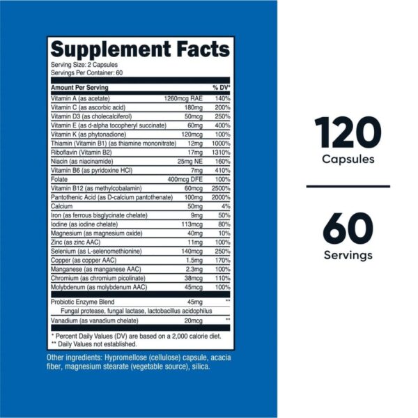 Multivitamin for Men 120 cápsulas Nutricost, suplemento multivitamínico para hombres tabla