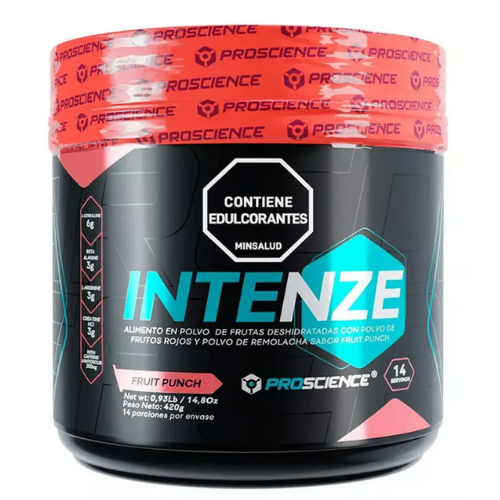 Intenze 14 Servicios Proscience suplemento pre-entreno con vitaminas, aminoácidos y antioxidantes para energía y resistencia.