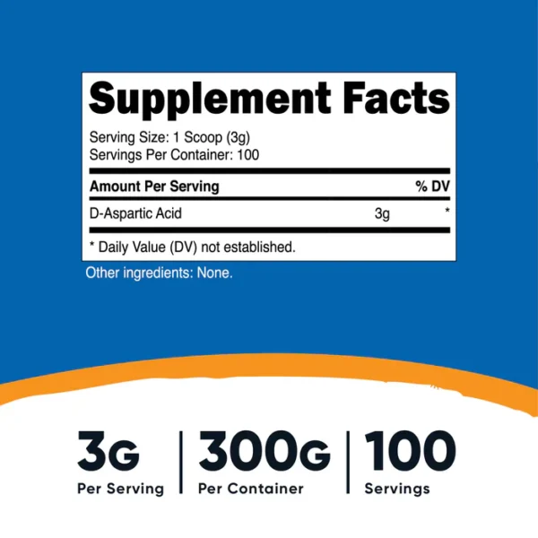 Ácido D-Aspártico 3g - 300g, 100 Servings | Nutricost - Imagen 2