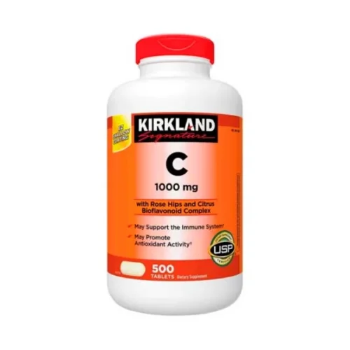 Botella de Kirkland Signature Vitamina C 1000 mg 500 tabletas con bioflavonoides y rosa mosqueta