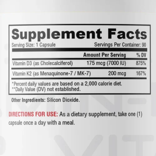 Vitamin D3 + K2 90 cápsulas Metabolit Nutrition, suplemento para la salud ósea y cardiovascular tabla