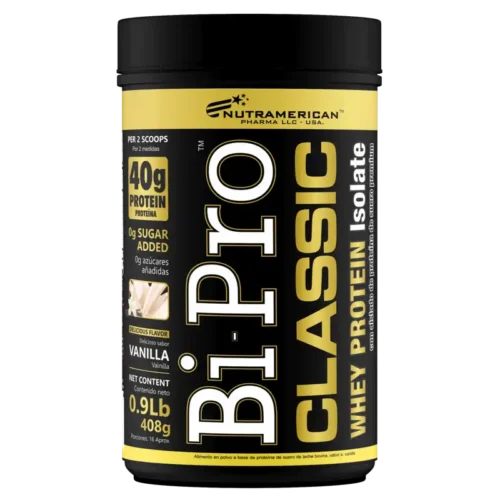 Envase de Bi-Pro Classic Whey Protein Isolate 0.9LB de Nutramerican