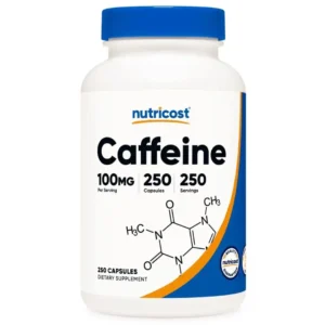 Caffeine 100mg 250 cápsulas Nutricost, suplemento de cafeína anhidra