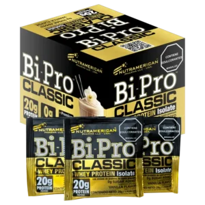 Caja de Bi-Pro Classic 20g proteína aislada en sobres de Nutramerican