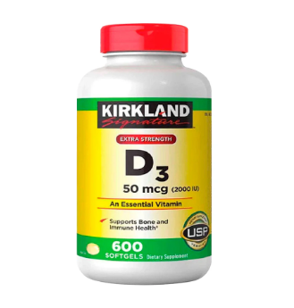 Botella de Kirkland Signature Vitamina D3 50 mcg (2000 IU)