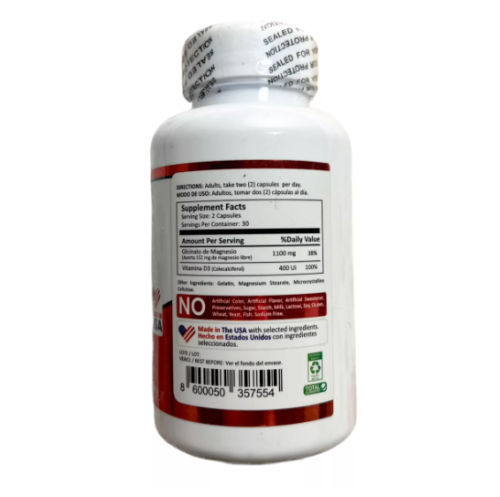 Magnesium Glycinate 550 mg con Vitamina D3 60 cápsulas - Mountain Valley tabla