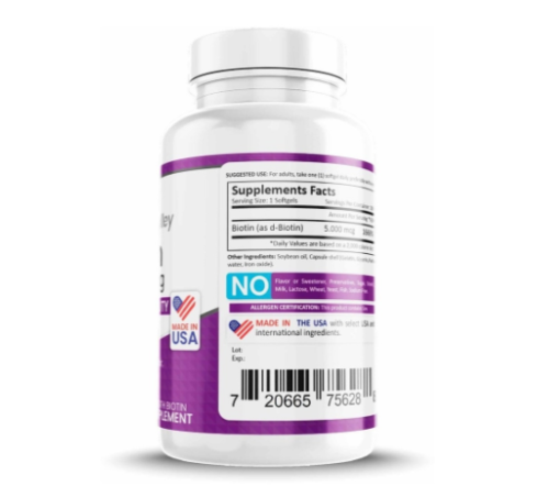 Tabla nutricional de Biotin 5.000 mcg 100 cápsulas - Mountain Valley