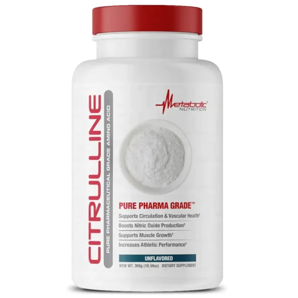 Citrulline Malate 300g Metabolic Nutrition, suplemento para mejorar la circulación y el rendimiento.