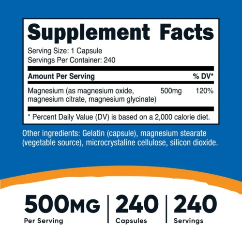 Magnesium Complex 500mg Nutricost, 240 Cápsulas, 240 Servings tabla