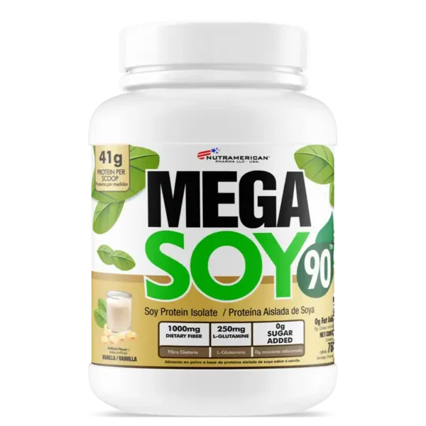 Frasco de Mega Soy 90 Proteína Aislada de Soya 750g Nutramerican