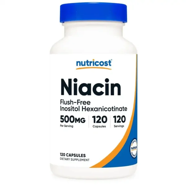 Niacin Flush-Free 500mg 120 cápsulas Nutricost, suplemento de vitamina B3 sin enrojecimiento