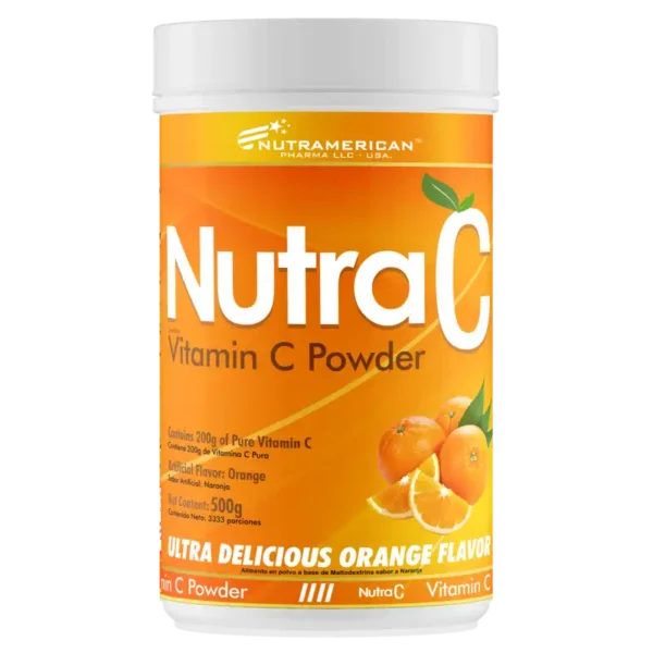 Frasco de Nutra C 500g Vitamina C en Polvo Sabor Naranja Nutramerican