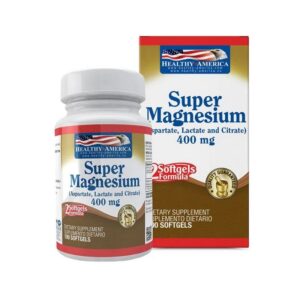 Super Magnesium 400mg Aspartate Lactate Citrate Healthy America 100 softgels