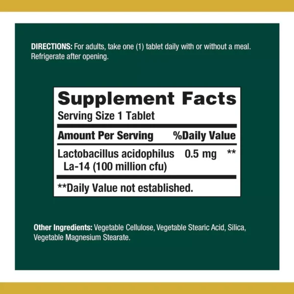 Probiótico Acidophilus - 100 Tabletas, 100 Millones de Organismos | Nature's Bounty - Imagen 2