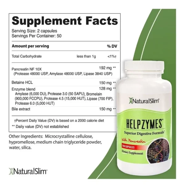 Información nutricional Helpzymes Superior Digestive Formula NaturalSlim