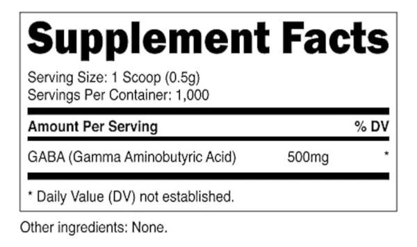 GABA 500mg de Nutricost con 1000 porciones. tabla