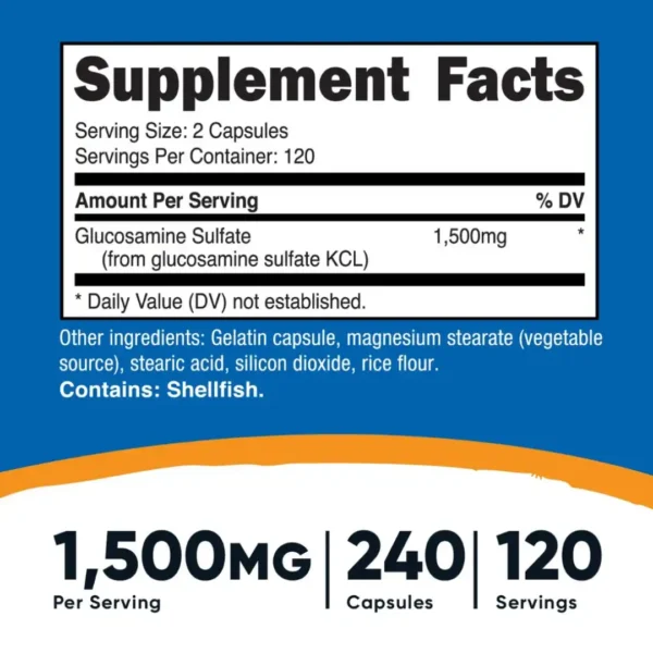 Glucosamine Sulfate 1500mg 240 cápsulas - Nutricost tabla