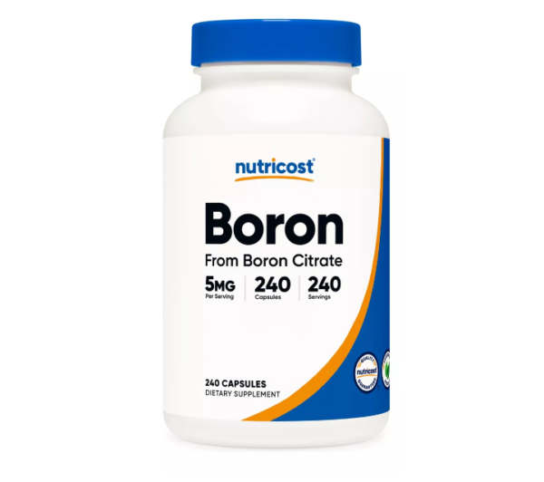 Boron 5mg Citrato de Boro de Nutricost con 240 cápsulas.