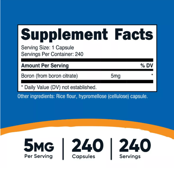 Boron 5mg - Citrato de Boro 240 Cápsulas | Nutricost - Imagen 2