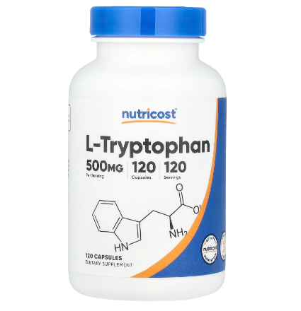 L-Triptófano 500mg de Nutricost con 120 cápsulas.