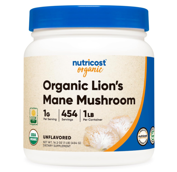 Lion's Mane Mushroom orgánico 1g de Nutricost con 454 porciones.