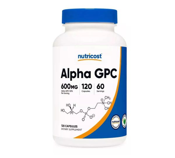 Alpha GPC 600mg de Nutricost con 120 cápsulas.