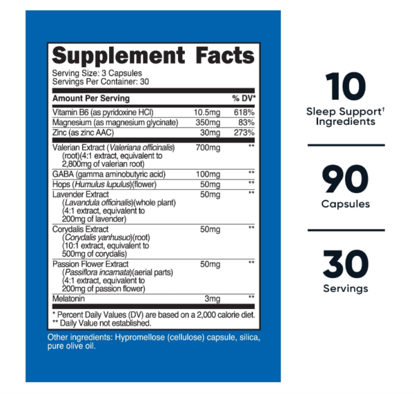 Sleep Aid Complex de Nutricost con 90 cápsulas. tabla