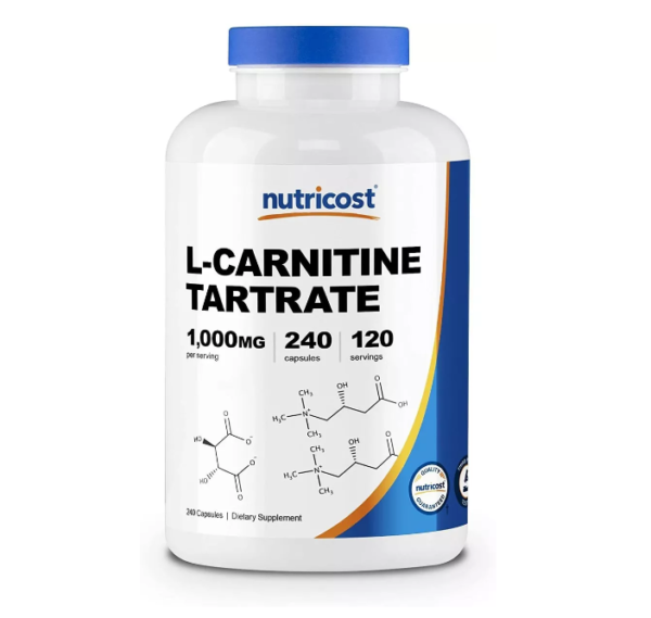 L-Carnitine Tartrate 1000mg de Nutricost con 240 cápsulas.