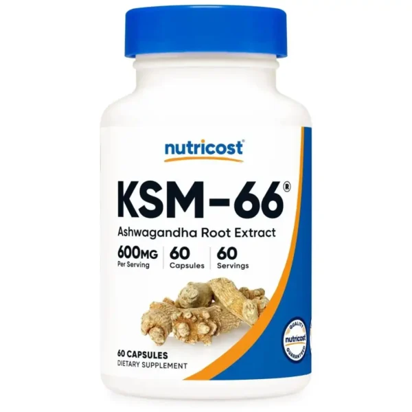 KSM-66 Ashwagandha 600mg de Nutricost con 60 cápsulas.