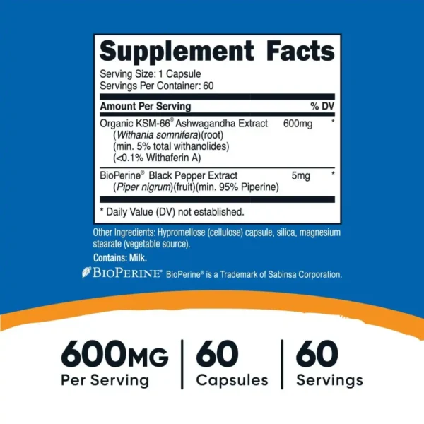 KSM-66 Ashwagandha 600mg - 60 Cápsulas | Nutricost - Imagen 2