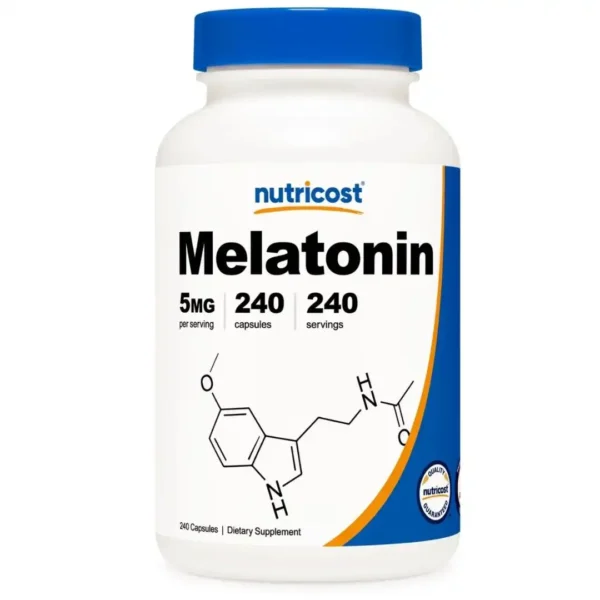 Melatonina 5mg de Nutricost con 240 tabletas.