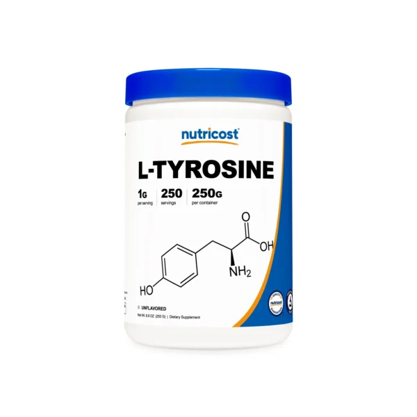 L-Tirosina Nutricost 250 porciones 1g para enfoque y energía mental