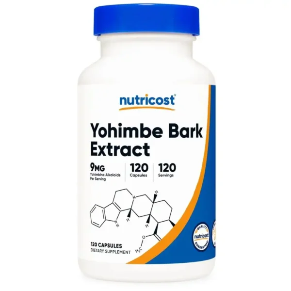 Yohimbe Bark Extract 9mg de Nutricost con 120 cápsulas.