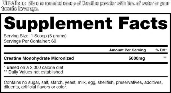 Creatina Monohidratada Micronizada 60 servicios | Dragon Pharma tabla