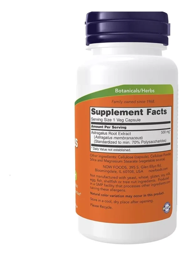 Extracto de Astrágalo 500 mg 90 Cápsulas Vegetales | Now Foods - Imagen 2